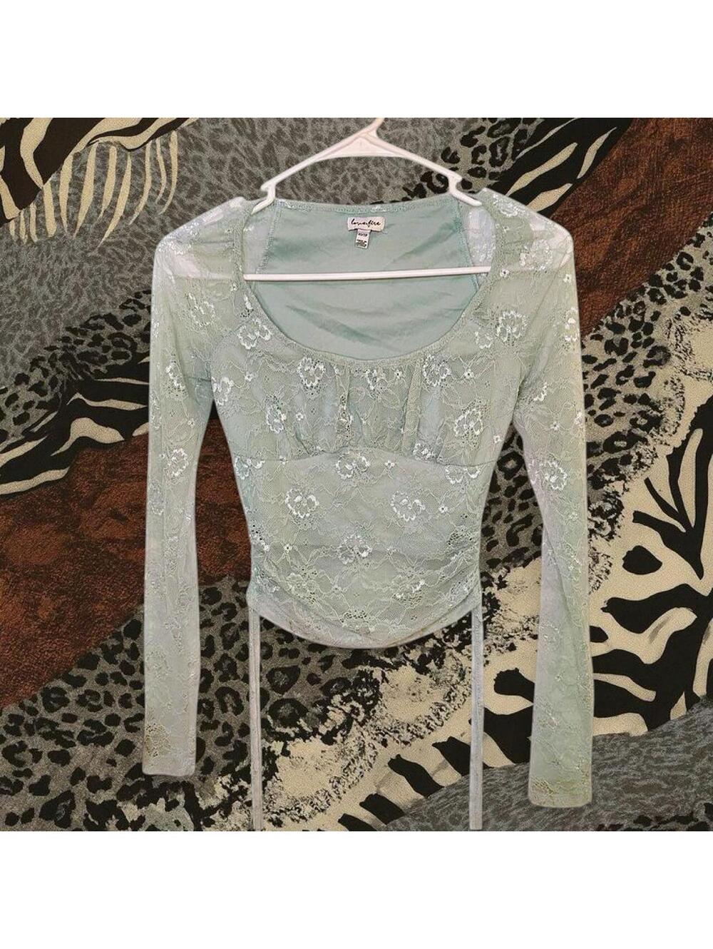 minty Green lace long sleeve top with side tie detail